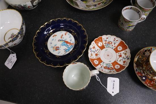 A Worcester scalloped plate and similar ribbed coffee cup and saucer, c.1770-90, D. 19 and 13.5cm